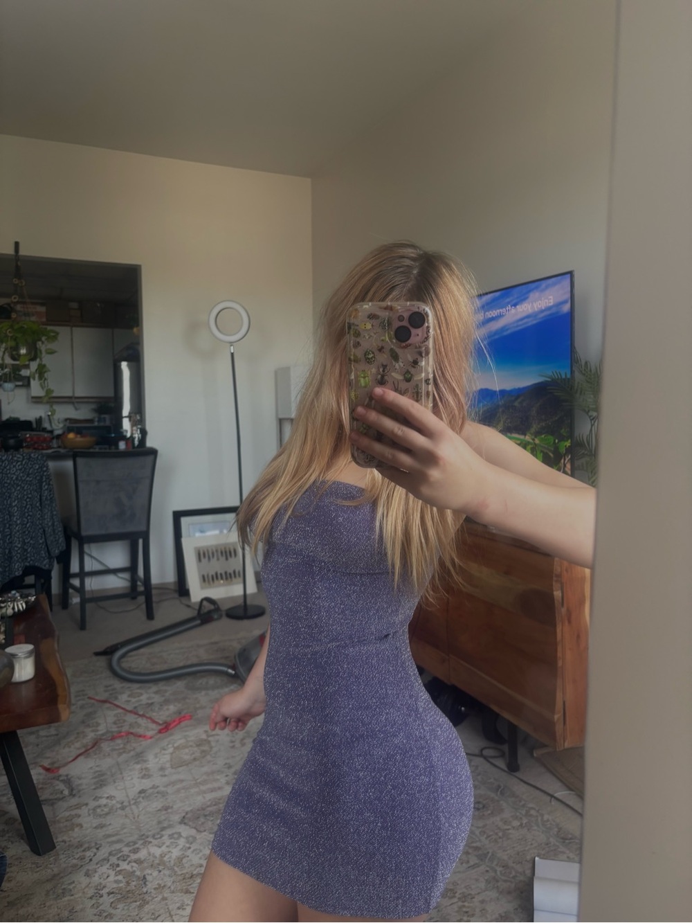 Cute purple glitter mini dress size s